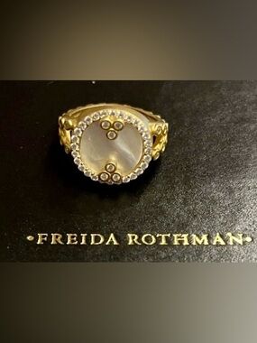 Freida Rothman 14K Gold Plated SS & MOP Ring W/CZ Throughout Sz 6 NWT Price Firm